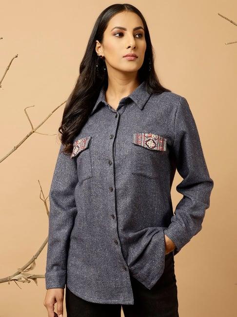 jaipur kurti navy embroidered shirt