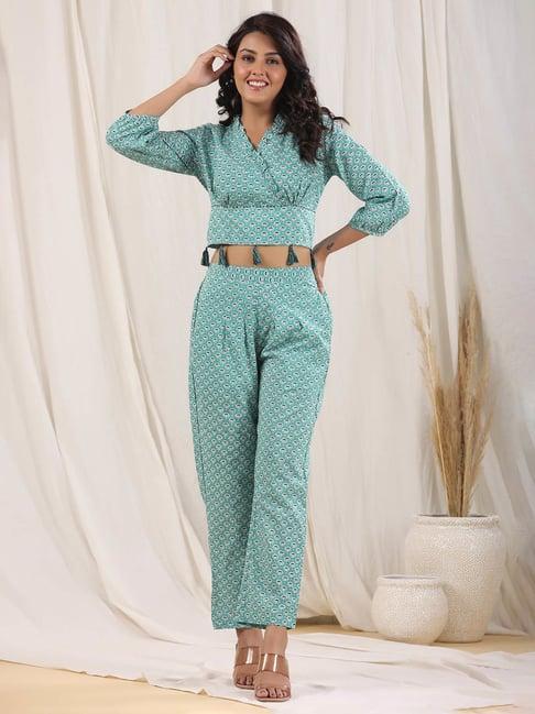 rain and rainbow teal pure cotton printed top & pant set