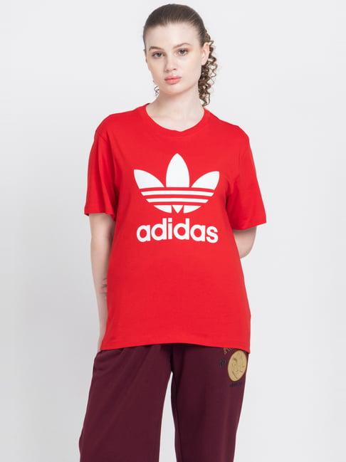 adidas originals red cotton logo print sports t-shirt