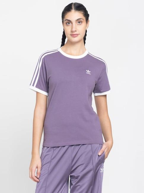 adidas originals purple cotton logo print sports t-shirt