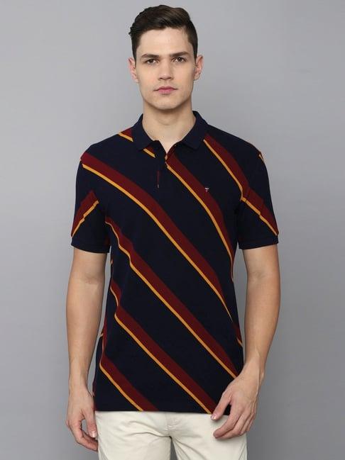 louis philippe sport navy cotton slim fit printed polo t-shirt