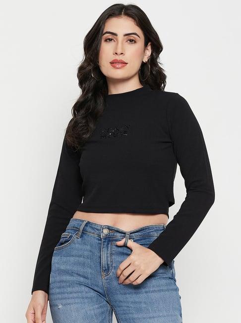 madame black embellished crop top