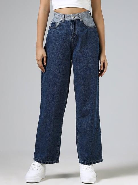 nuon by westside mid blue wide leg jeans