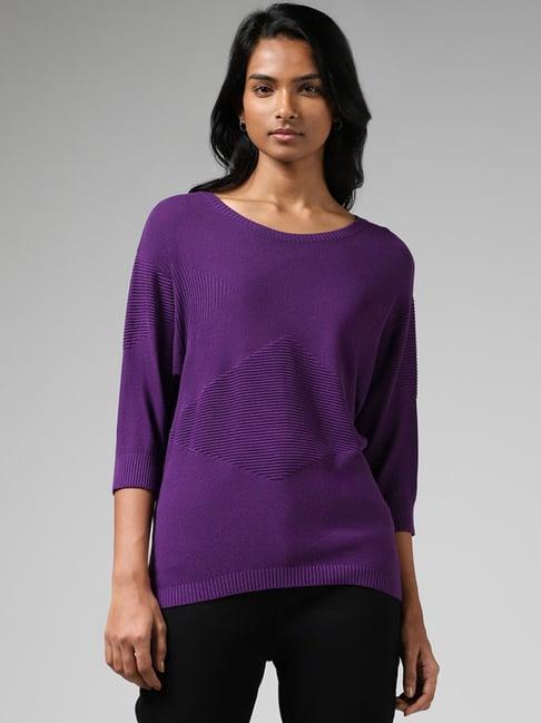 lov by westside purple crisscross striped sweater