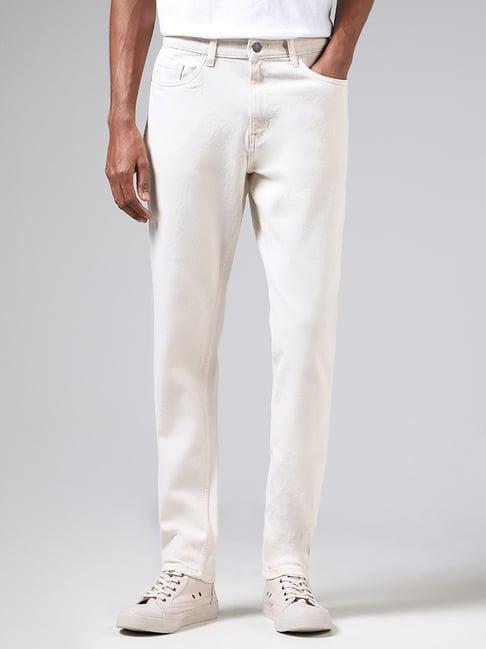 nuon by westside solid off white denim straight fit jeans