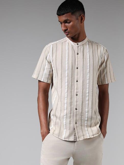 eta by westside beige striped resort fit shirt