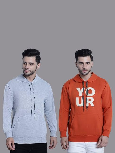 vimal jonney grey & orange regular fit printed hooded sweatshirt - pack of 2