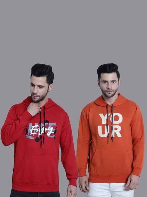 vimal jonney red & orange regular fit printed hooded sweatshirt - pack of 2