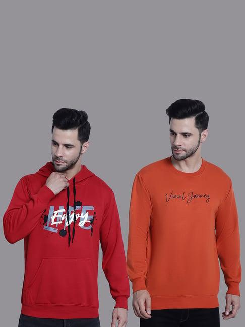 vimal jonney red & orange regular fit printed sweatshirt - pack of 2