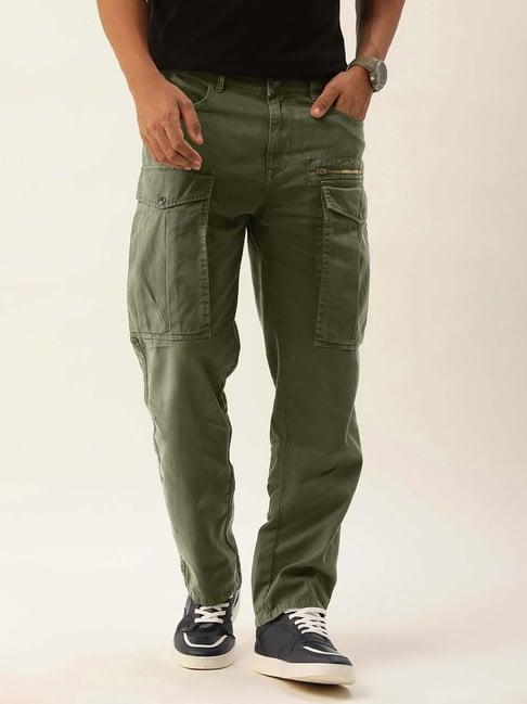 bene kleed olive loose fit overdyed cotton cargos