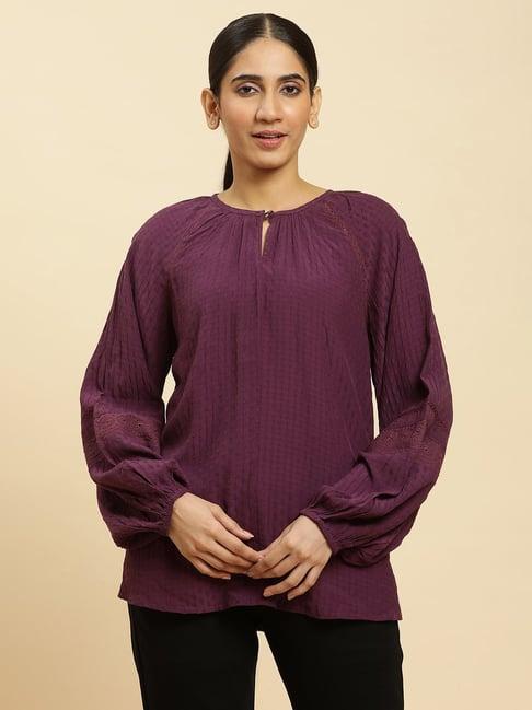 w purple embroidered a line kurti