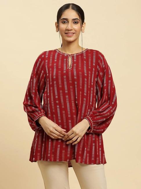 w maroon striped a line kurti