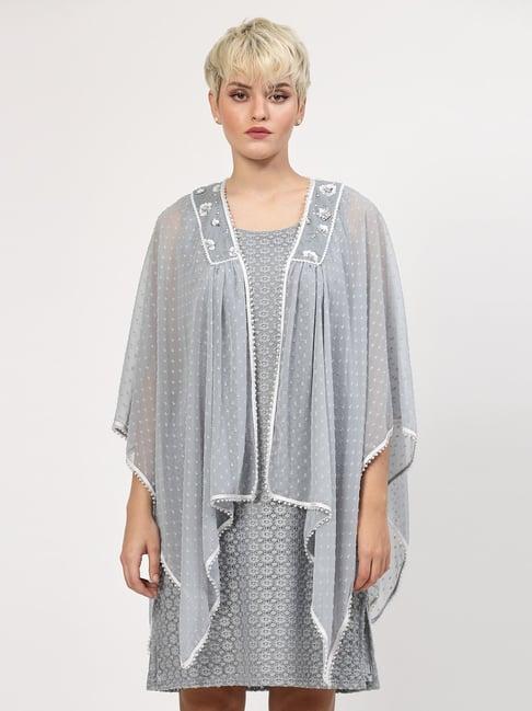 lela grey embroidered cape