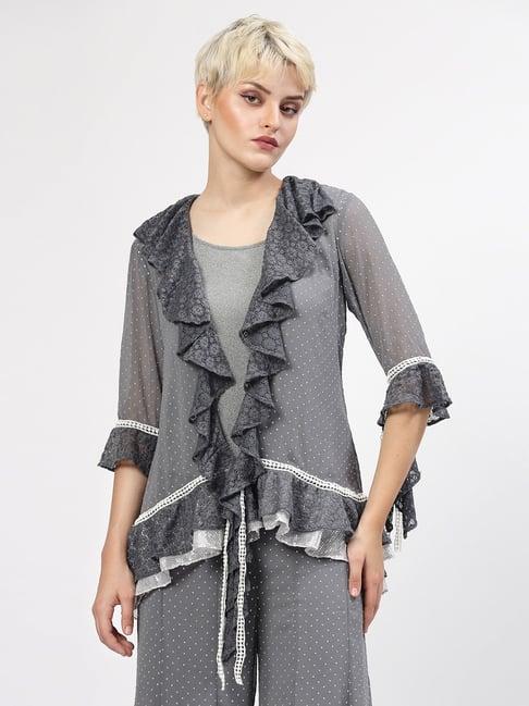 lela grey embroidered shrug