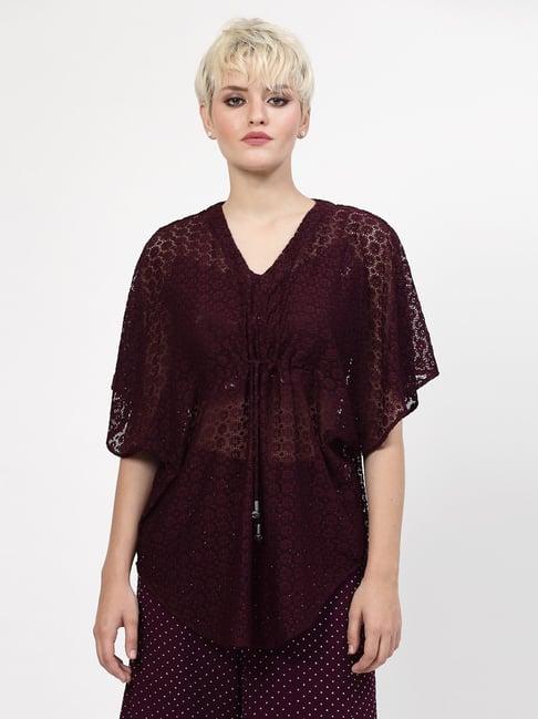 lela purple embroidered kaftan top