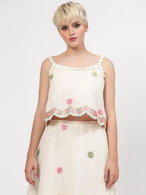 lela off white embroidered crop top