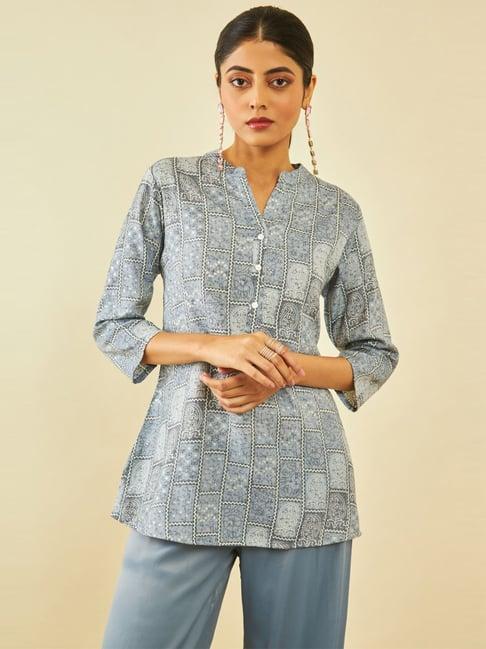 soch grey rayon paisley print straight tunic