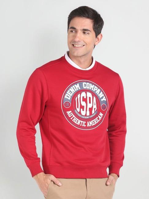 u.s. polo assn. denim co. maroon cotton regular fit printed sweatshirt