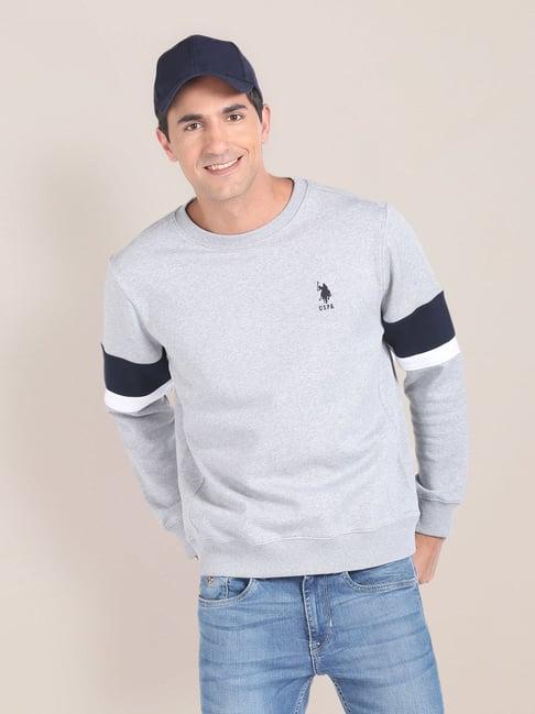 u.s. polo assn. grey cotton regular fit heathered sweatshirt