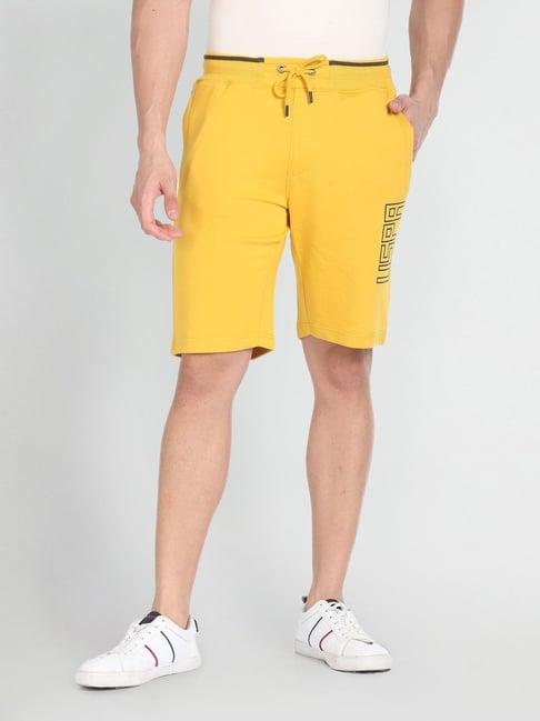 u.s. polo assn. denim co. mustard cotton regular fit printed shorts