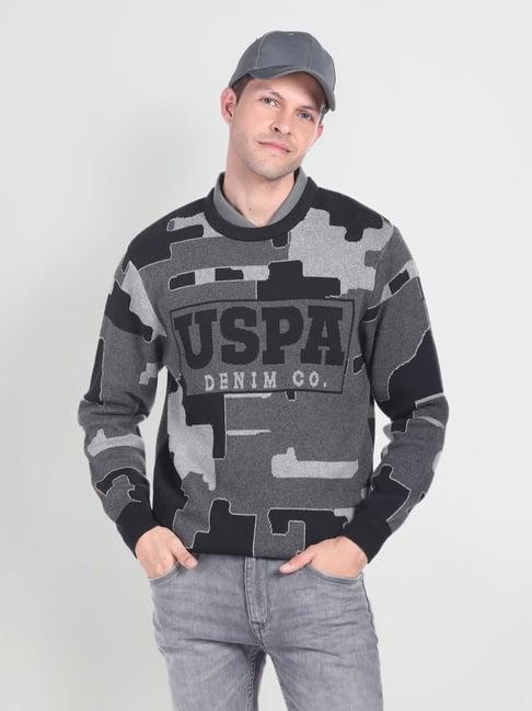 u.s. polo assn. denim co. black cotton regular fit self pattern sweater