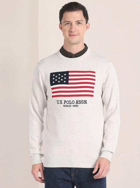 u.s. polo assn. off-white cotton regular fit self pattern sweater