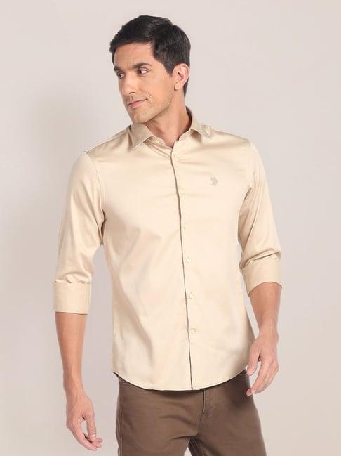 u.s. polo assn. beige cotton regular fit shirt