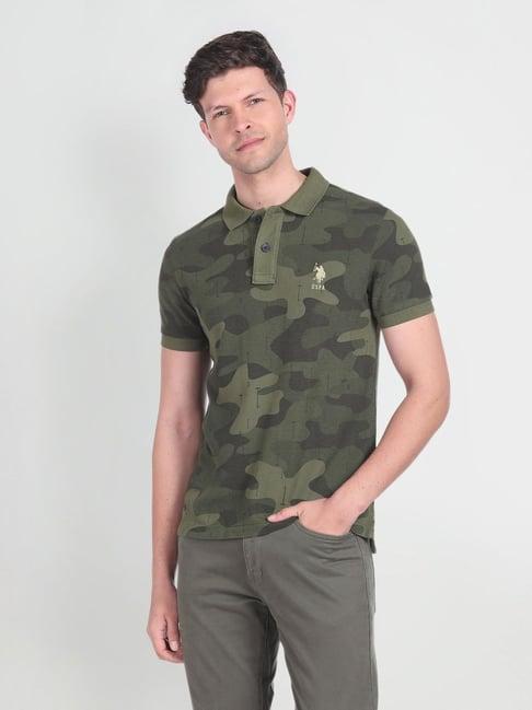 u.s. polo assn. denim co. olive cotton muscle fit printed polo t-shirt