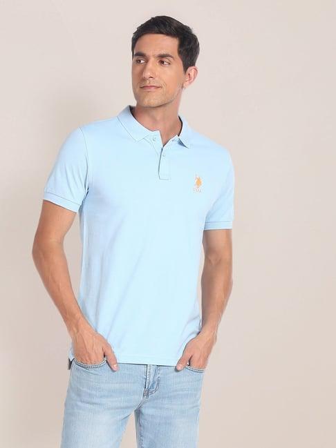 u.s. polo assn. light blue cotton slim fit polo t-shirt