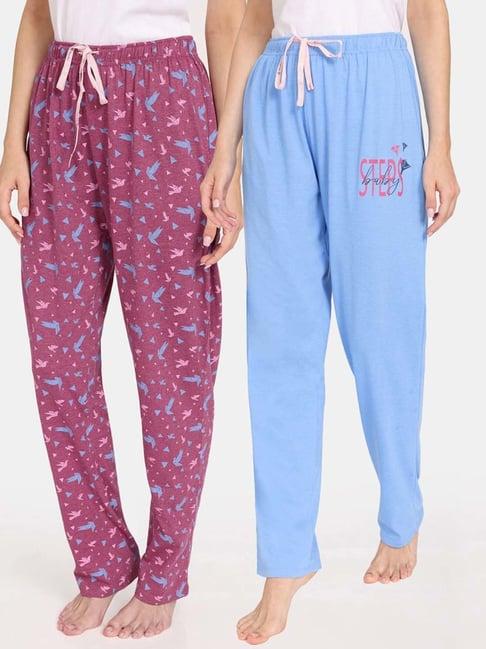 rosaline by zivame blue & purple printed pyjamas - pack of 2