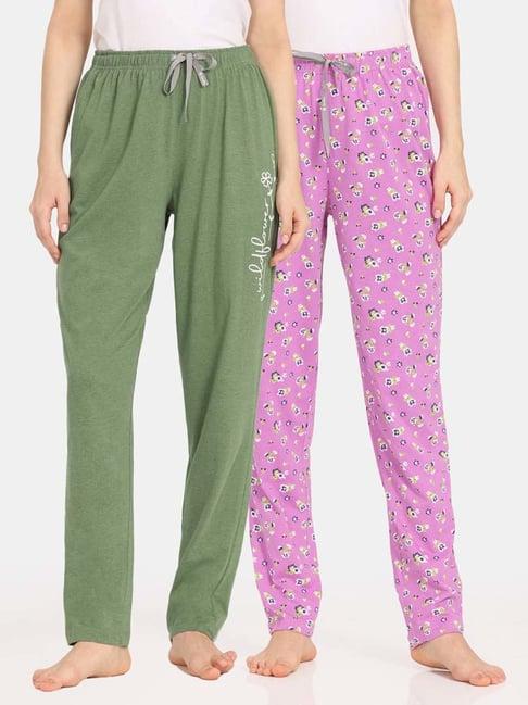 rosaline by zivame pink & green floral print pyjamas - pack of 2