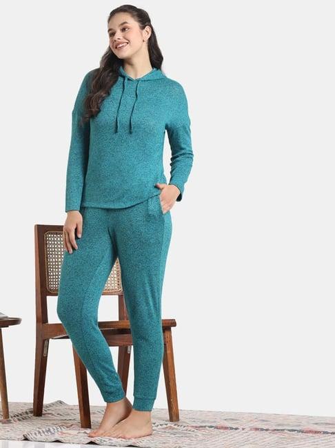 zivame blue plain hoodie joggers set