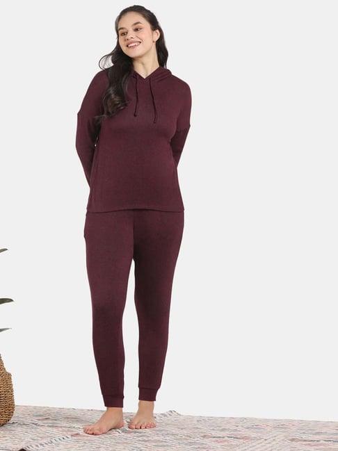 zivame purple plain hoodie joggers set