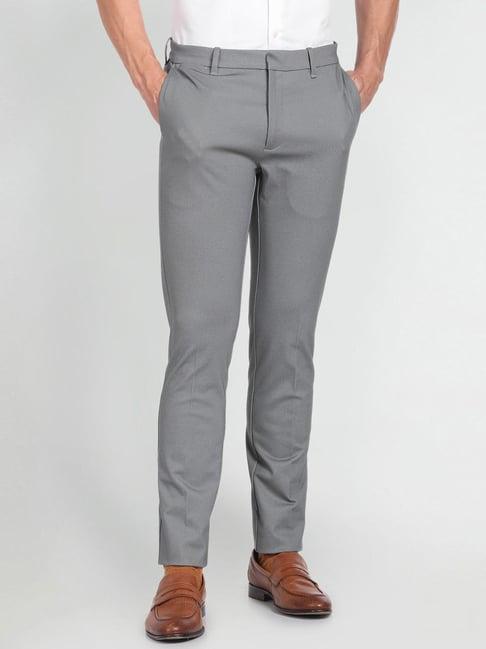 arrow newyork grey slim fit texture trousers