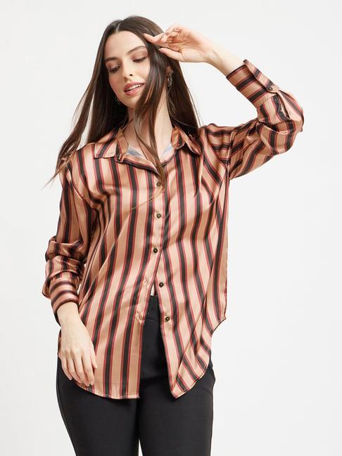 fablestreet brown & beige striped shirt