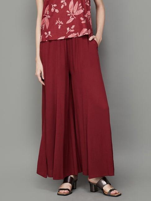 colour me by melange maroon regular fit palazzos