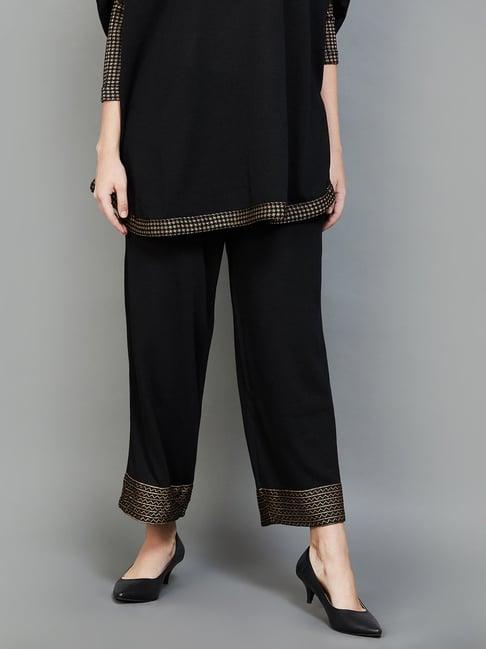 colour me by melange black embroidered palazzos