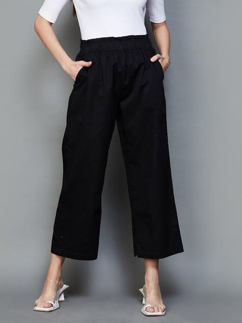 colour me by melange black cotton flared pants