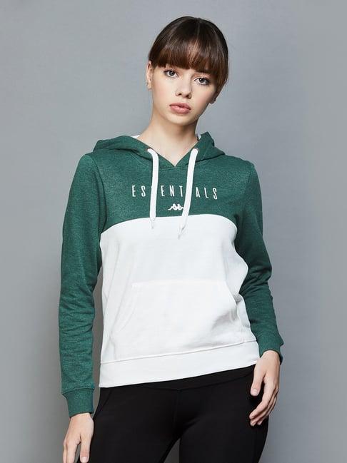 kappa white & green color-block sports hoodie