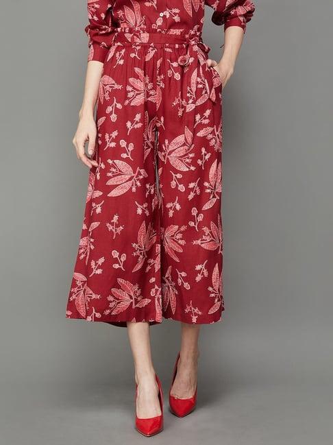 colour me by melange maroon printed flared pants