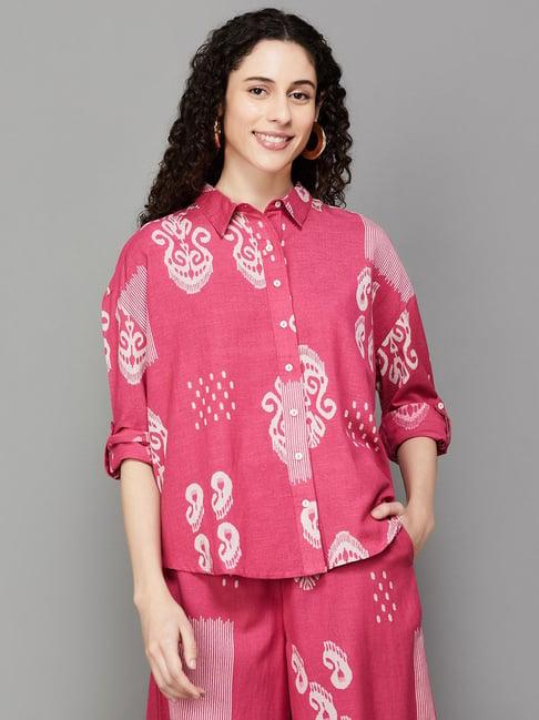 colour me by melange pink printed shirt