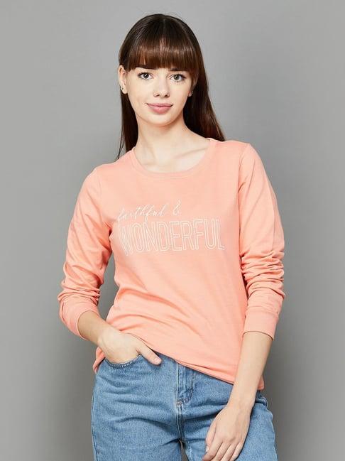 fame forever by lifestyle peach printed sweatshirt