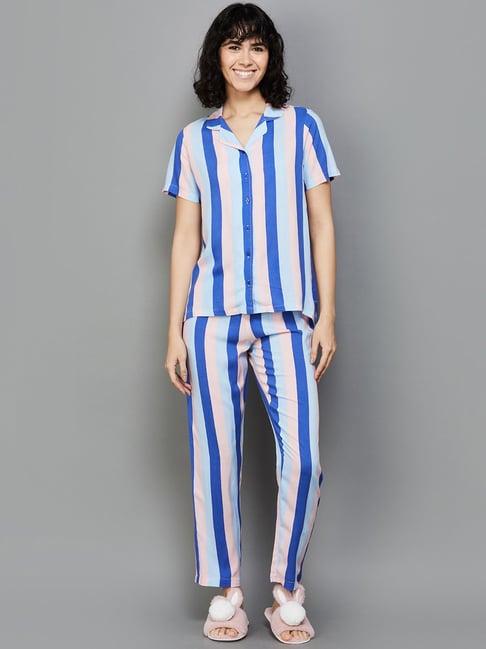 ginger by lifestyle blue striped shirt pant set