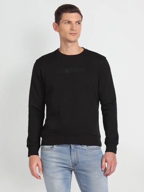 arrow newyork black cotton regular fit sweatshirt