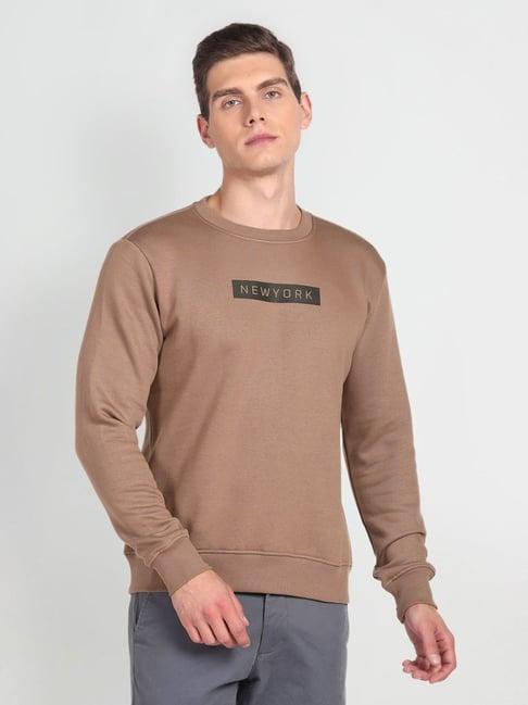 arrow newyork brown cotton regular fit sweatshirt