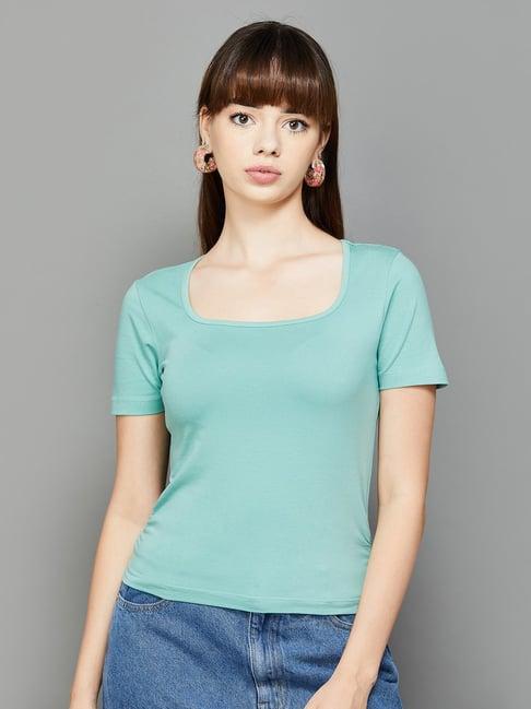 ginger by lifestyle green cotton regular fit top