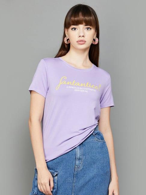 ginger by lifestyle lilac printed t-shirt