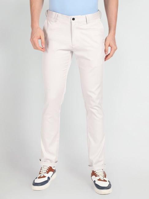 arrow sport white cotton slim fit chinos