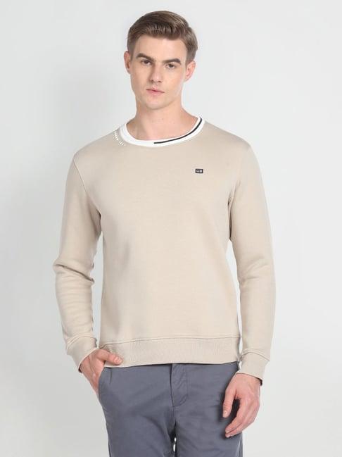 arrow sport beige cotton regular fit sweatshirt