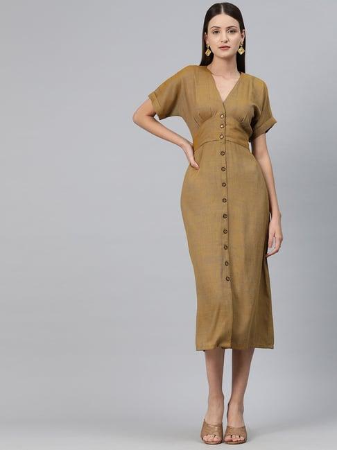 cottinfab brown rayon & viscose regular fit shirt dress